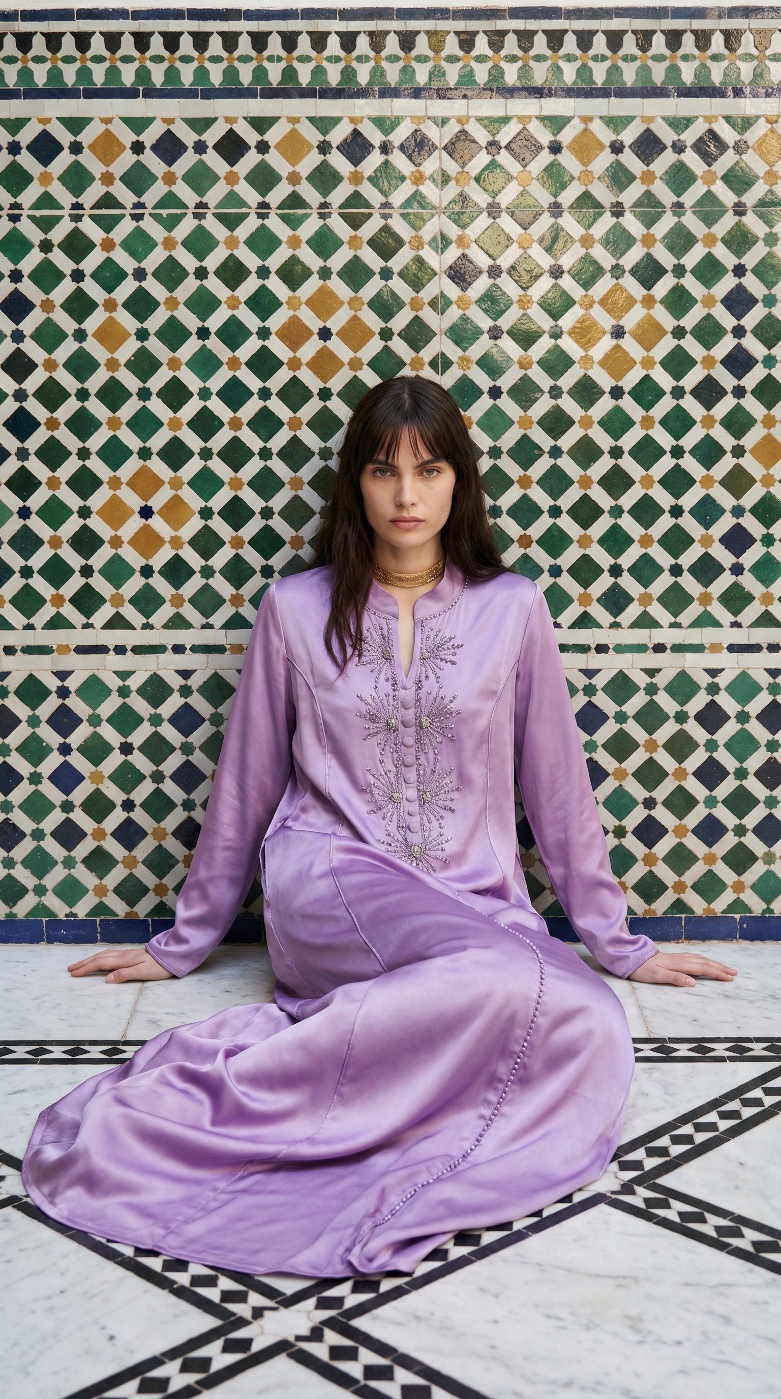 Abaya Violet Perlée