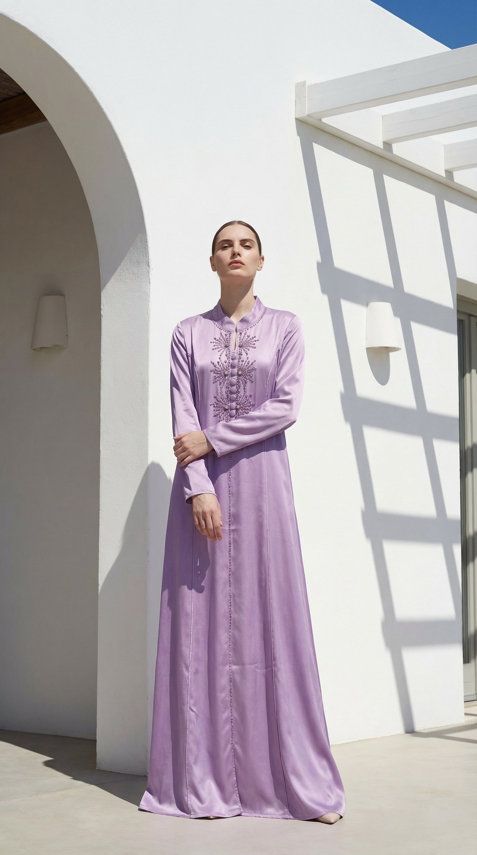 Abaya Violet Perlée